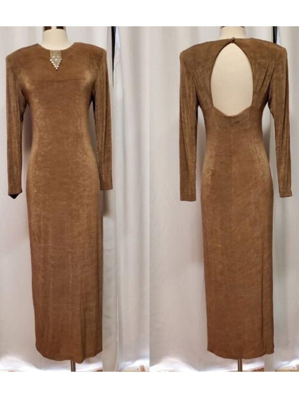 Vintage 90s y2k Slinky Sexy Stretch Acetate Bling Open Back Formal Maxi Dress 10